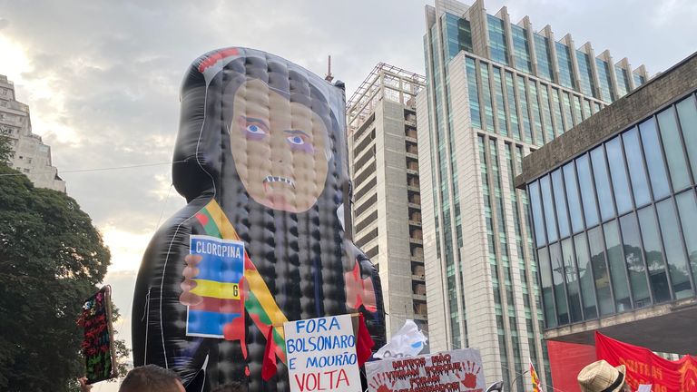 Marchers on the streets of Sao Paulo have been carrying signs reading &#39;Bolsonaro out!&#39;
