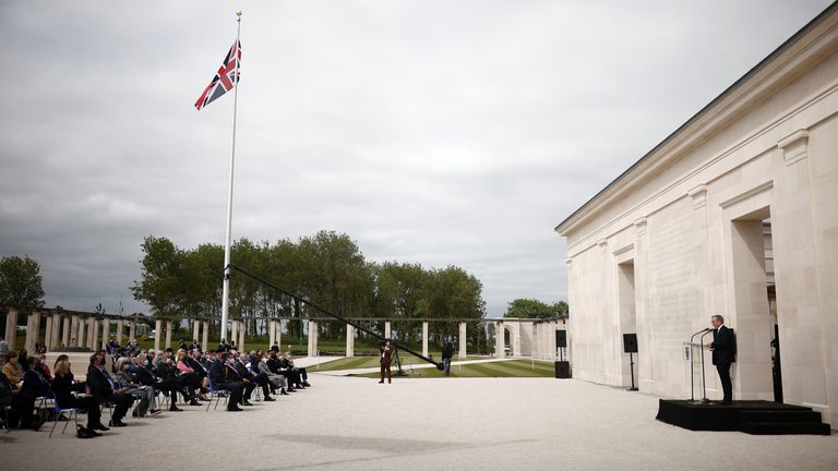 Lord Edward Llewellyn, British Ambassador to France, speaks during the official opening ceremony of the British Normandy Memorial