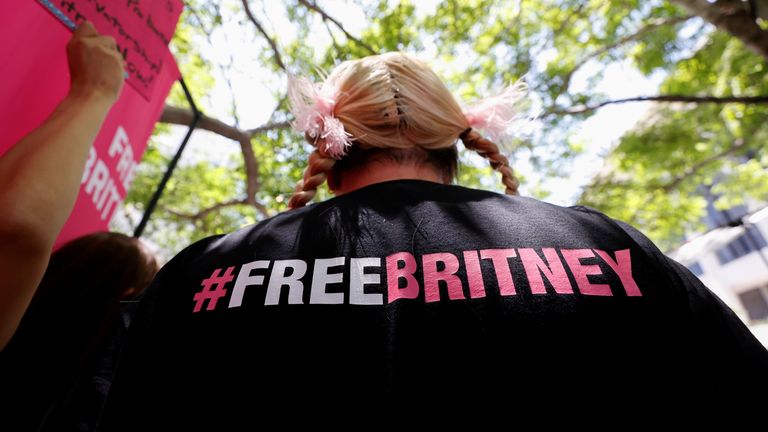 #FreeBritney supporters outside the court in LA as Britney Spears was due to speak about her conservatorship
