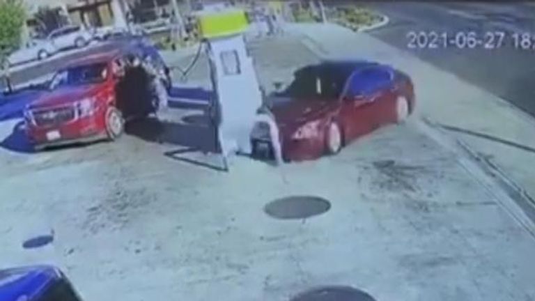 California: 'No injuries' as car slams into petrol pump | US News | Sky ...