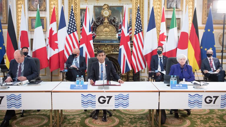 Chancellor Rishi Sunak at a meeting of finance ministers from across the G7 nations 