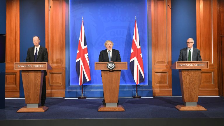 Professor Chris Whitty is pictured (left) with Boris Johnson and Sir Patrick Vallance