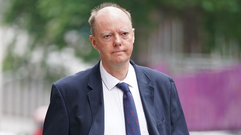 Professor Whitty is pictured outside the Department of Health building on Monday