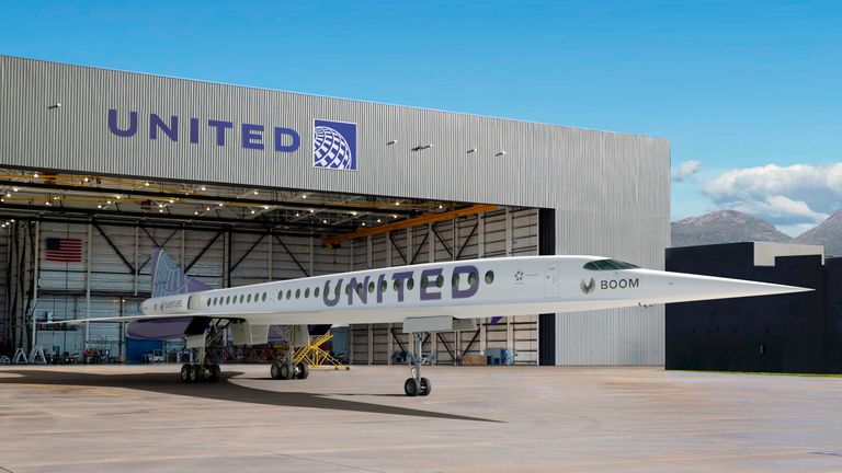 An artist’s rendition of United Airlines Boom Supersonic Overture jet. Pic: AP