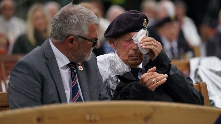 Veterans watch the official opening of the British Normandy Memorial in France