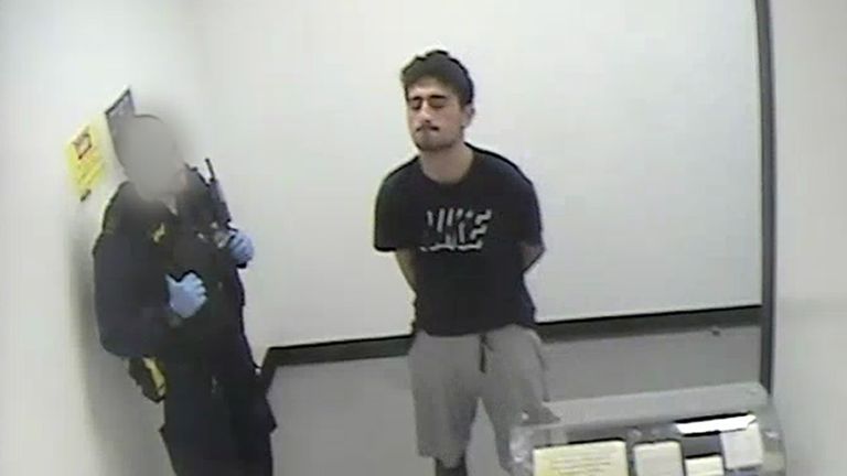 Danyal Hussein pictured in custody at Wandsworth police station
