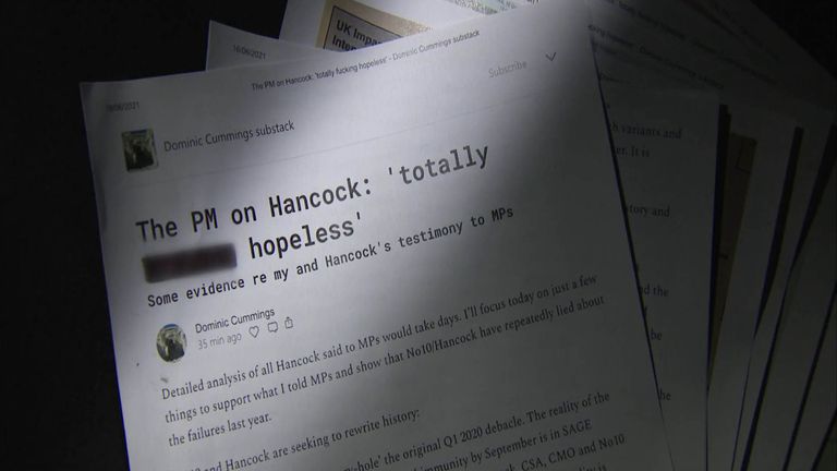 Former advisor to Prime Minister Boris Johnson, Dominic Cummings, has released whats app messages revealing showing the PM referred to HEalth Secretary Matt Hancock as &#39;useless.&#39;