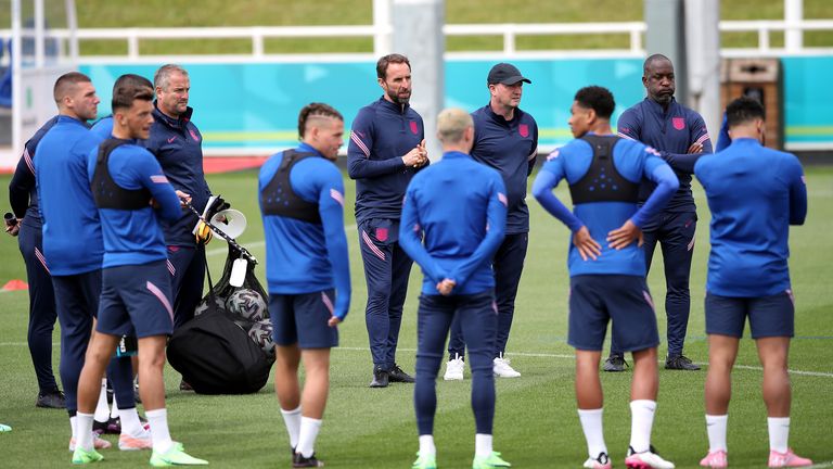 The England football team training the day before their first match at Wembley Stadium