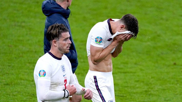 England&#39;s Jack Grealish, left, and John Stones, right, were left disappointed by the result