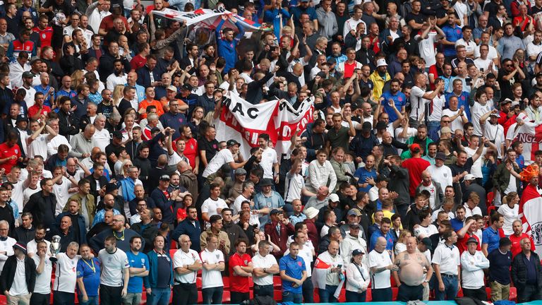 Soccer Football - Euro 2020 - Round of 16 - England v Germany - Wembley Stadium, London, Britain - June 29, 2021 England fans in the stands before the match Pool via REUTERS/Matthew Childs
