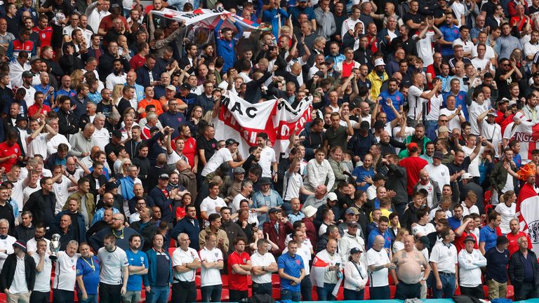 Soccer Football - Euro 2020 - Round of 16 - England v Germany - Wembley Stadium, London, Britain - June 29, 2021 England fans in the stands before the match Pool via REUTERS/Matthew Childs
