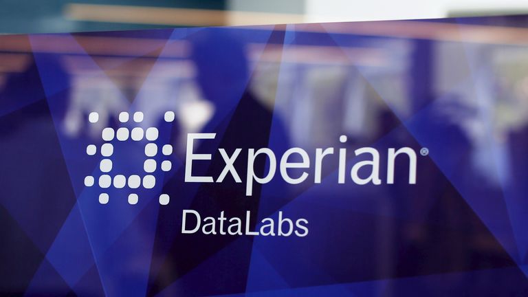 The corporate logo of information services company Experian is seen at the opening of its data lab in San Diego