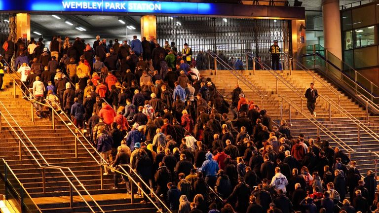 Fans crowd into Wembley Park station after the match