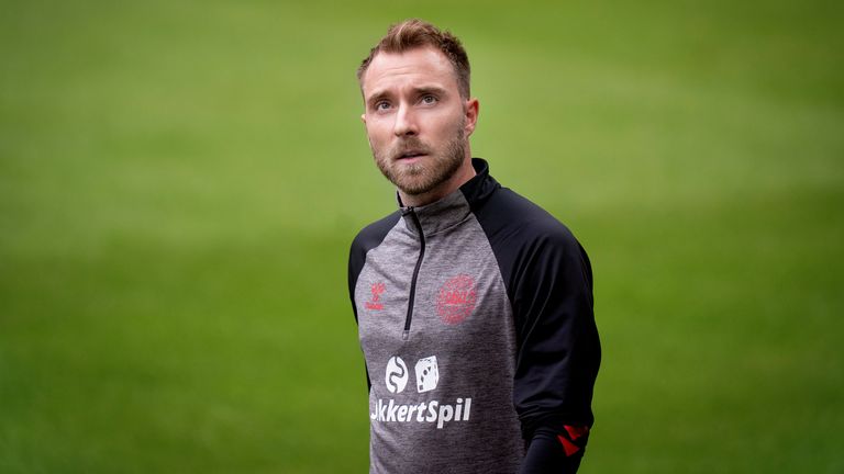 Danish national soccer team&#39;s Christian Eriksen trains at Parken Stadium, Copenhagen, Denmark September 4, 2020