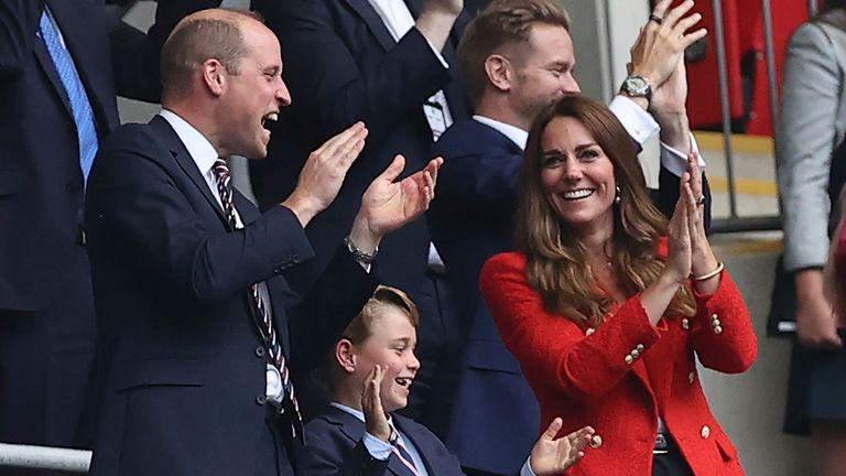  Prince William, Kate, and Prince George celebrate Sterling&#39;s goal. Pic: Christian Charisius/picture-alliance/dpa/AP