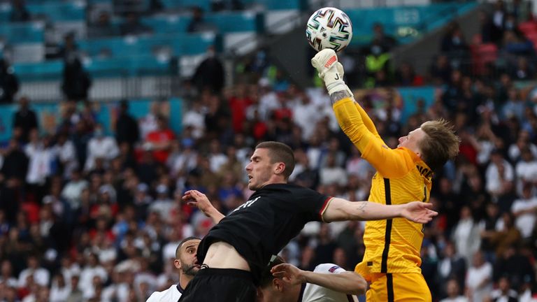 England goalkeeper Jordan Pickford in action. Pic: Christian Charisius/picture-alliance/dpa/AP 