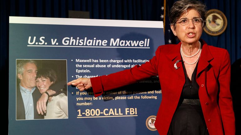 Acting US Attorney for the Southern District of New York Audrey Strauss gave details of the charges against Maxwell in a news conference following her arrest. Pic: AP
