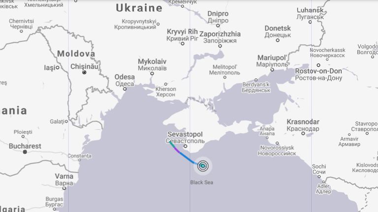 This map shows the route of HMS Defender. Pic: Marinetraffic.com