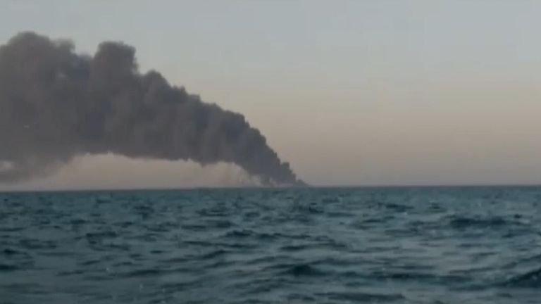 Iran&#39;s largest navy ship the Kharg sank after catching fire in the Gulf of Oman
