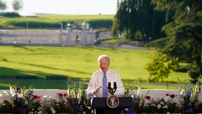 Mr Biden held his news conference outside. Pic: AP