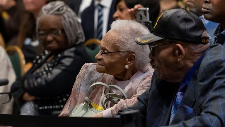 Survivors of the massacre listened to Mr Biden&#39;s speech