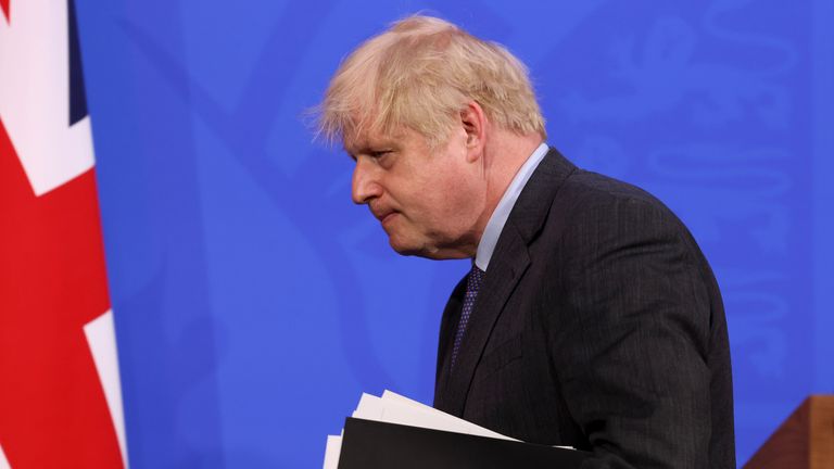 Prime Minister Boris Johnson leaves after a media briefing in Downing Street, London, on coronavirus (Covid-19). Picture date: Monday June 14, 2021.
