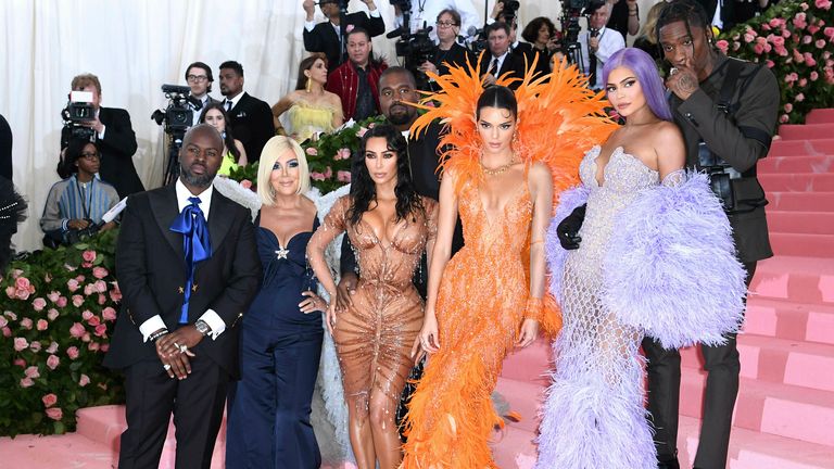 Corey Gamble, Kris Jenner, Kim Kardashian West, Kanye West, Kendall Jenner, Kylie Jenner, and Travis Scott at the 2019 Met Gala. Pic: AP