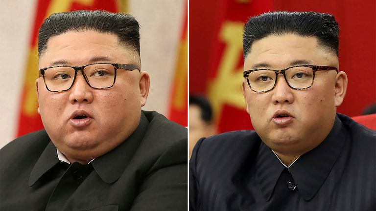 Cette image fractionnée montre le dirigeant nord-coréen Kim Jong Un le 8 février 2021 (à gauche) et le 15 juin 2021 (Photo: AP)