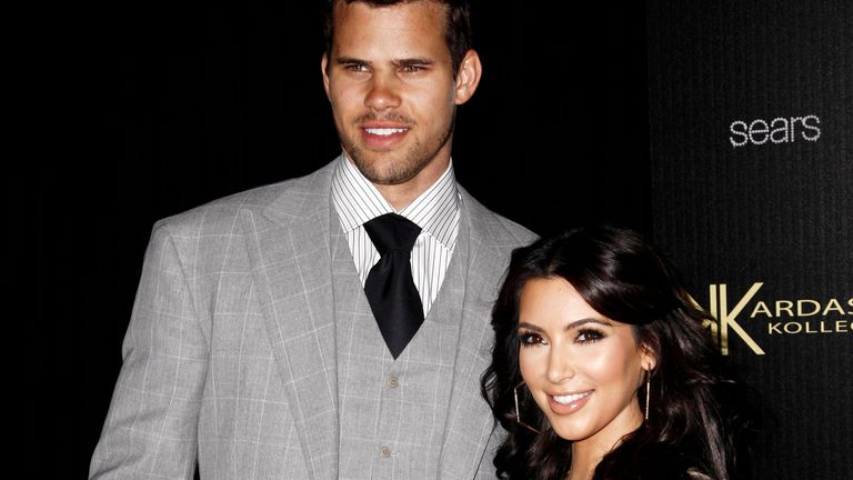 Kim Kardashian, right, and her then fiance, NBA basketball player Kris Humphries pictured at the Kardashian Kollection launch party in Los Angeles. Pic: AP