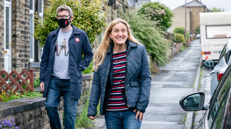 Jo Cox&#39;s sister Kim Leadbeater on the campaign trail in Batley and Spen