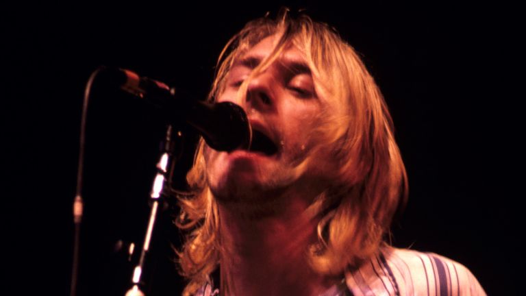 Kurt Cobain of Nirvana on stage in December of 1993. Pic: AP/Scott Weiner / MediaPunch /IPX


