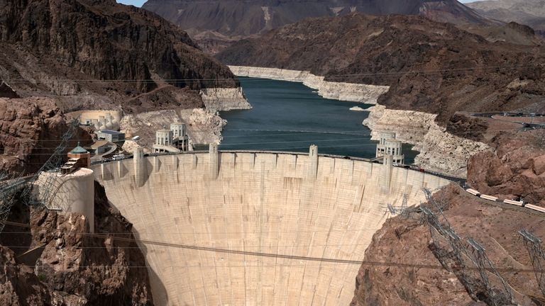 Low water levels due to drought are seen in the Hoover Dam reservoir of Lake Mead near Las Vegas