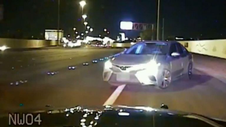 A Nevada state trooper managed to intercept a driver travelling the wrong way on a Las Vegas motorway. 
