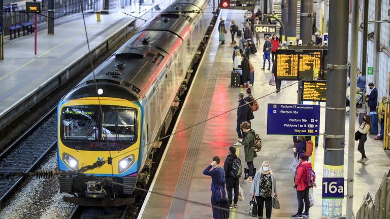 Commuters at Leeds railway station. Train services will be ramped up from today as schools in England and Wales reopen and workers are encouraged to return to offices