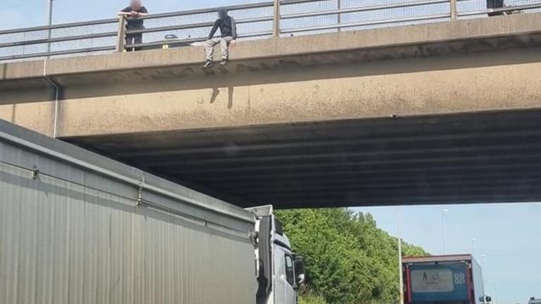 A lorry driver parked below a bridge on the M62 amid fears a man was going to jump off it. Pic: Vulnerable Citizen Support Leeds
