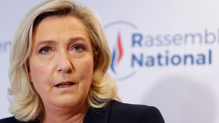 French far-right National Rally (Rassemblement National) party leader Marine Le Pen delivers a speech in reaction to the outcomes of the second round of French regional and departmental elections, in Nanterre, near Paris, France June 27, 2021. REUTERS/Sarah Meyssonnier