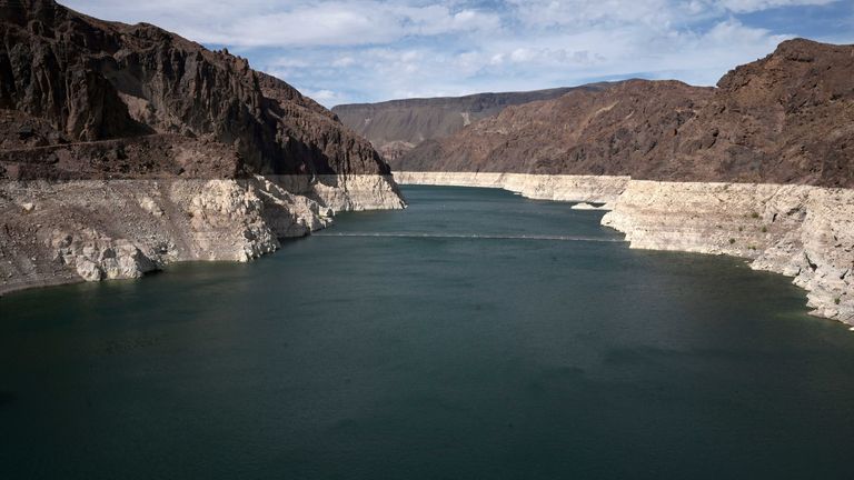 Low water levels due to drought are seen in the Hoover Dam reservoir of Lake Mead near Las Vegas