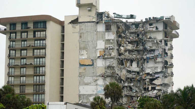 Part of the building remains after the collapse in the early hours of the morning in Miami