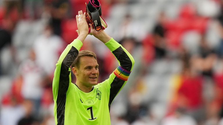 June 19, 2021 Germany&#39;s Manuel Neuer applauds fans after the match