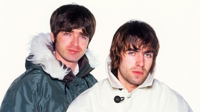 Oasis - Noel and Liam Gallagher in Munich in 1996. Pic: AP
