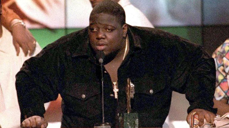 The Notorious BIG at the Soul Train Music Awards in 1996. He was killed after attending the same awards a year later. Pic: Sipa/Shutterstock