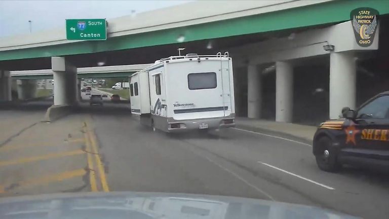 A 24-year-old RV driver was arrested after leading a number of cars on a long chase in Akron, Ohio.