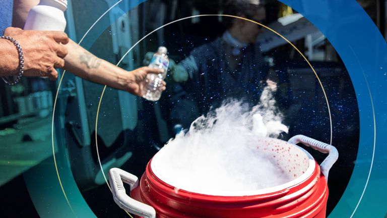 People use dry ice to cool water in Portland, Oregon