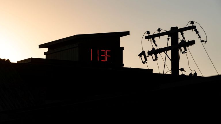 A thermometer reads 113F in Portland, Oregon
