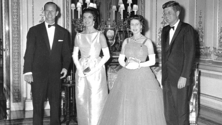 The Queen poses with John and Jackie Kennedy in June 1961. Pic: AP