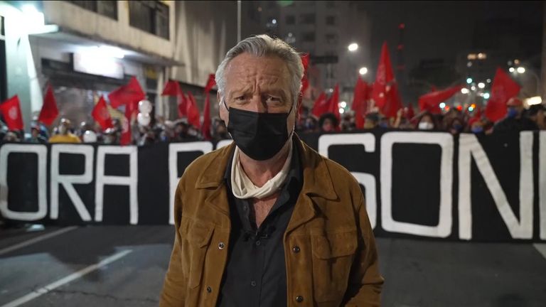 Anti-Bolsonaro protesters march in Sao Paulo, Brazil.