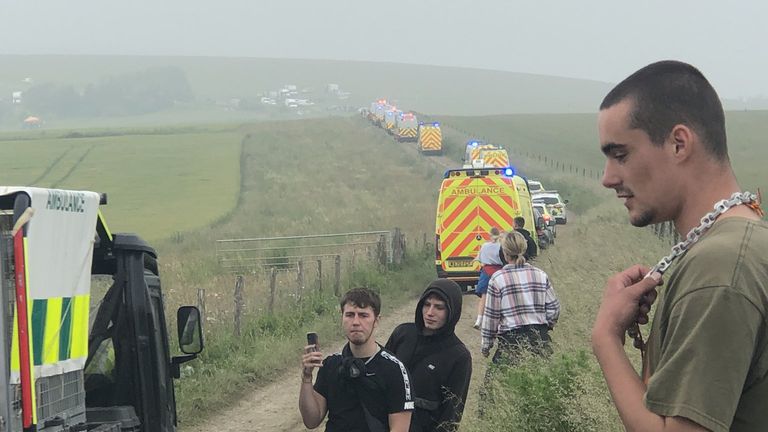 Photo dated 27/06/21 taken with permission from the Twitter feed of @Newsagentprovoc of an illegal rave in Steyning being broken up by police. Nearly two dozen people have been arrested after police swooped on the rave taking place on the picturesque South Downs in breach of lockdown restrictions. Issue date: Monday June 28, 2021.