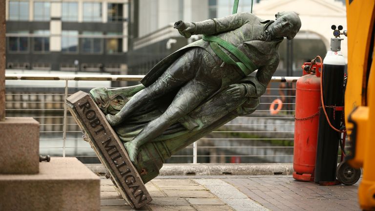Statue of Robert Milligan was taken down in east London in June 2020