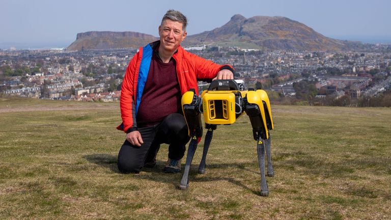 Professor Yvan Petillot with Scotland&#39;s first-ever four-legged robot &#39;dog&#39;