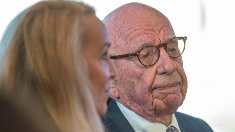 Rupert Murdoch is pictured with his wife Jerry Hall. Pic: AP